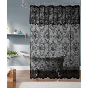 NOIR Gothic Shower Curtain with Black Valance. 36 Inch Goth Bathroom Decor. Black Vintage Shower Curtain. SH Black-Black 36 (36"W x 72"L (Pack of 1))