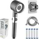 Filtered Shower Head with Handheld, High Pressure 5-Spray Showerhead & Power Wash - 59" Hose, Bracket, ON/OFF Switch & Replaceable Filter
