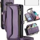 Asuwish Phone Case for Samsung Galaxy S10 Zipper Wallet Cover with Tempered Glass Screen Protector and Leather Flip RFID Blocking Credit Cash Card Holder Cell S 10 Edge 10S GS10 X10 Women Girls Purple