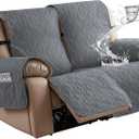 Genina Loveseat Recliner Cover Non-Slip, Sofa Cover for Reclining Couch 2 Seat, Loveseat Covers Double Recliner Furniture Protector Cover with Elastic Straps for Pets (Dark Gray, Recliner Loveseat)
