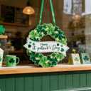 St. Patricks Day Wreath for Front Door, 13Inch Foldable Shamrock Wreath with Word Signs for Irish Holiday Outdoor, Wall Decor (Green, White, and Gold)
