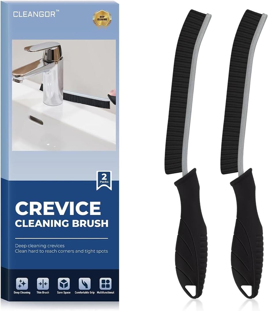 Crevice Cleaning Brushes, Cleaner Scrub Brush Tool for Hard to Reach Tight Space, Home Essentials, Cleaning Supplies for Shower, Bathroom, Kitchen, Toilet, Window (Black)