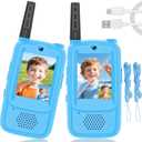 Video Walkie Talkies for Kids, 2 Pack Rechargeable Kids Walkie Talkies Long Range Outdoor Christmas Birthday Toddler Toys Gifts for 3-12 Year Old Boys Girls for Outside, Camping, Travel, Hiking, Blue
