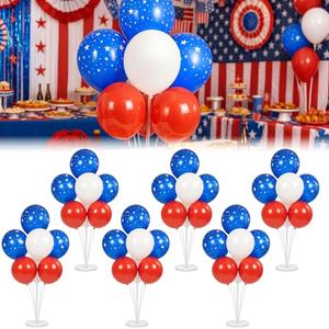 6pcs American Flag Balloon Stands Kit Table Centerpiece Table Decorations for Presidents' Day Anniversary Birthday Wedding Graduation Retirement Party Decorations (Red, White, Blue Flag)