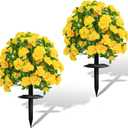 Artificial Flowers for Outdoors, Faux Outdoor Plants Fake Plants Topiary Balls Artificial Outdoor Set of 2 with Ground Spike for Home Front Porch Patio Garden Decor (Yellow)