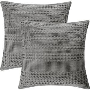 PHF 100% Cotton Waffle Weave Euro Sham Covers, 2 Pack 26" x 26" Bed Pillow Covers for Elegant Home Decor, No Filling, Luxury Aesthetic Soft Euro Pillow Cases for Bed, Dark Grey