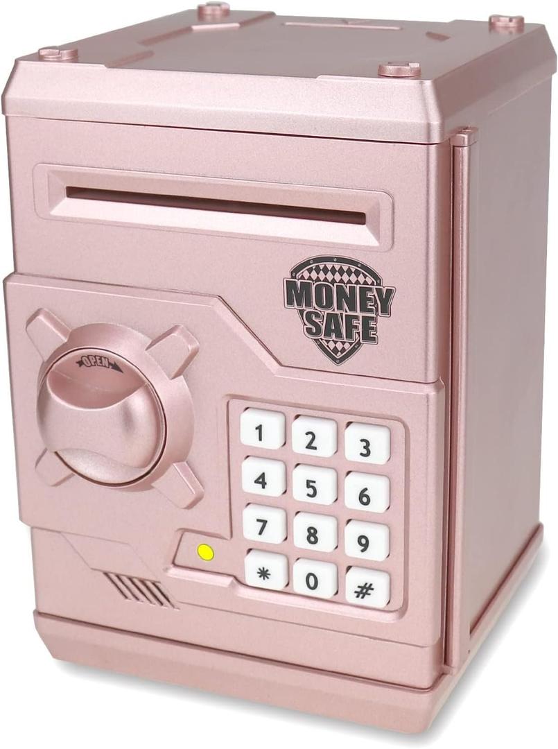 Piggy Bank for kids,Electronic Password Piggy Bank Kids Safe Bank Mini ATM Piggy Bank Toy for 3-14 Year Old Boys and Girls (Rose Gold)