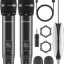 Wireless Microphones,Metal Microphone with Dual Professional UHF Cordless Dynamic System,Rechargeable Microphone Receiver for Karaoke Singing, Wedding,Party, DJ, Speech, Church, Class Use,240ft