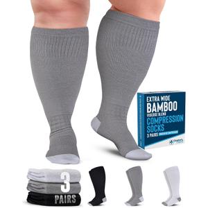 Doctor's Select 3 Pairs Plus Size Compression Socks Wide Calf | Bamboo Viscose Knee High Extra Wide Calf Compression Socks Women & Men | Black, White, Gray (4X-Large)