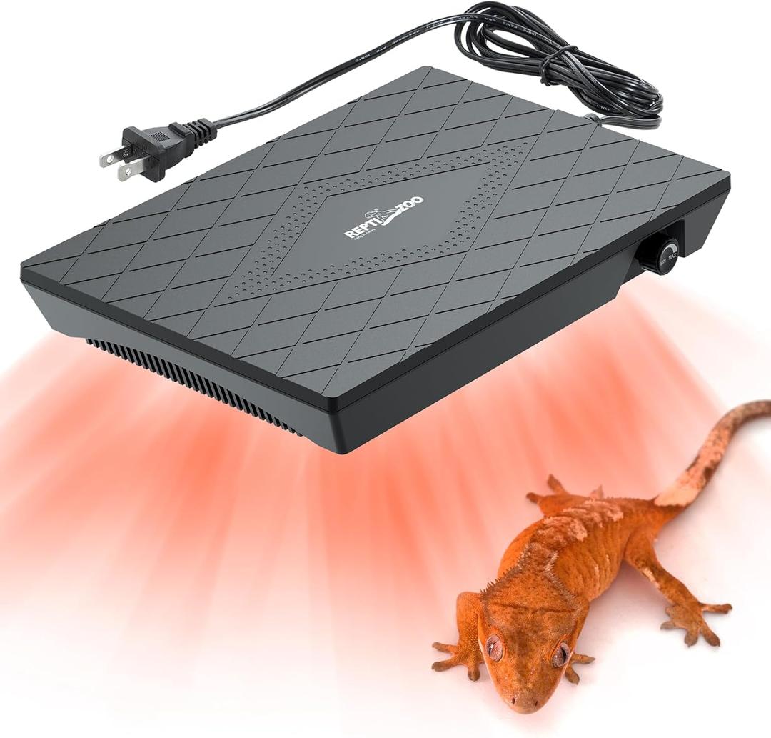 REPTI ZOO Reptile Heat Panel Adjustable Temperature Reptile Heating Plate, Non-Light Heating Solution with Expanded Heating Range for Hermit Crabs/Leopard Geckos/Turtles/Snakes/Lizards (6" X 9")