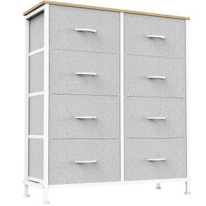 Sweetcrispy 8 Drawer Fabric Dresser for Bedroom, Tall Dresser, Light Grey
Chest of Drawers with Sturdy Steel Frame and Wooden Top, Closet Living Room Storage Organizer with Easy Pull Handles