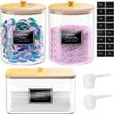 2+1 Pack Glass Laundry Pods Container & Acrylic Dryer Sheet Holder, Clear Laundry Room Organization Containers with Bamboo Lids & Labels, Powder Laundry Detergent Container for Scent Booster, Powder