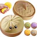 Dumpling Squishies, Glitter Dumpling Mystery Box, 2026 Upgraded Dumplings Stress Balls Fidget Sensory Balls, Squeeze Dough Ball Stress Relief Hand with Food Steamer, Relaxation Gift (Green)