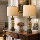BOBOMOMO 27.25 Antique Gold Table Lamps Set of 2 Farmhouse Bedside Lamps with Night Light & USB A+C Ports, Vintage Lamps for Bedroom, Living Room, Entryway, Nursery, Reading Nook(Bulbs Included