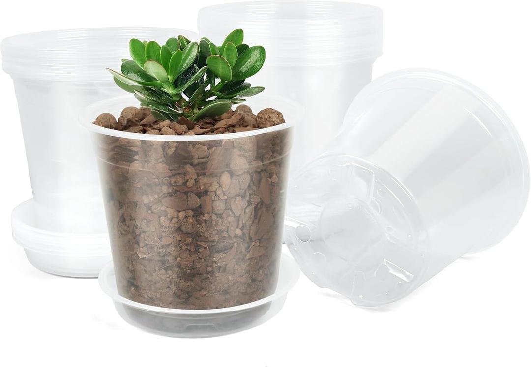 20 Pack 7 Inch Clear Nursery Pots,Plastic Transparent Plant Pot with Drainage Holes and Saucers,Plant Pot Seed Starter Pots for Succulents (7 Inch)