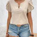 Women's Summer Tops Petal Short Sleeve V Neck Blouses Dressy Casual Fitted Cute Solid Shirts 2025 (M)
