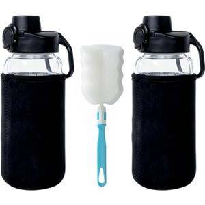 Neodaco 24 OZ Glass Shaker Bottle, 2Pack Odorless Shaker Bottle with 304 Stainless Steel Ball and Removable Cleaning Brush for Fitness Protein Mixes