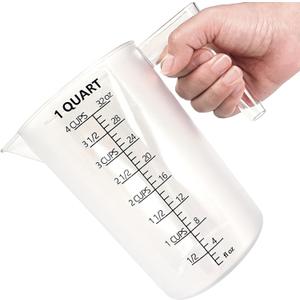 Plastic Measuring Cup with Handle, Pool Chemical Measuring Cup, Plastic Measuring Pitcher for Liquid Mixing, Pouring, Lawn Care, Pet Food, Motor Oil, Laboratory and More (32, Fluid Ounces, 1000ml)