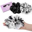 OLESILK Silk Scrunchies Oversized 100% Mulberry: Large for Women& Girls Long Thick Hair, Soft Smooth for No Damage Hair Care Sleeping (1 Count (Pack of 2), Floral 01)