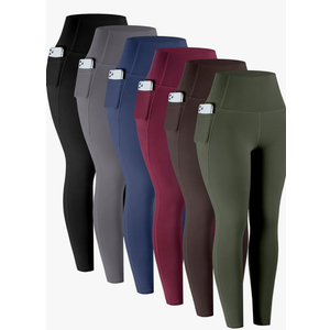 LZYVOO Leggings with Pockets for Women, 6 Packs Soft High Waisted Tummy Control Workout Yoga Pants, Large