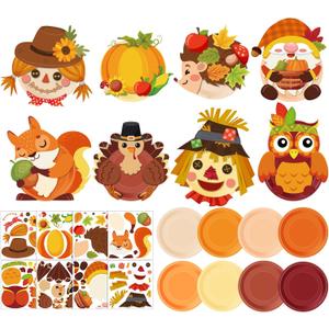 Layhit Thanksgiving Fall Crafts for Kids  24 DIY Paper Plate Kits with Pumpkins, Turkeys, Owls  Classroom Party Supplies & Educational Activities  Autumn Decorations