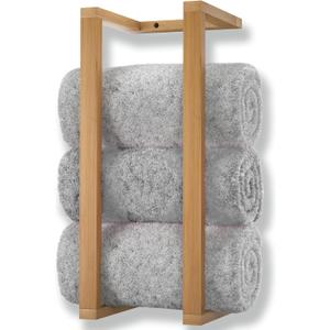 Bamboo Towel Racks - Vertical Wood Towel Rack Bamboo Bathroom Accessories, Storage, Wall Towel Rack for Rolled Towels for Bathroom Furniture, Spa Furniture and Decor (Natural, Medium)