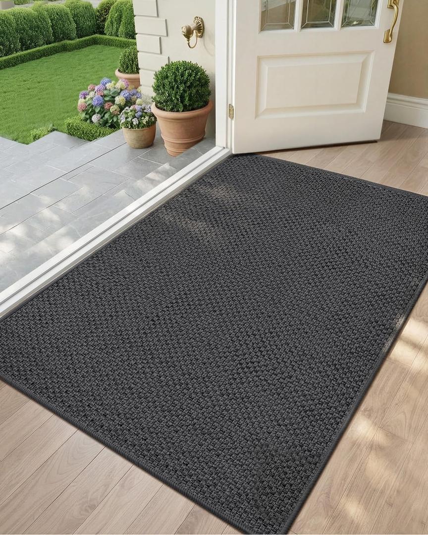 Color&Geometry Ultra-Thin Indoor Door Mat, 48"x72" Low-Profile Non-Slip Entryway Rug with Modern Geometric Texture, Washable Doormat for Entrance, Front Doors, Grey (Rolled-up NO Creases)