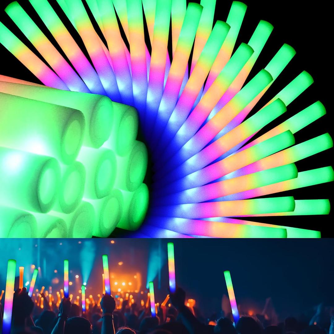204Pcs Foam Glow Sticks Bulk,Foam Light up Sticks with 3 Modes Colorful Flashing,Light up Foam Sticks,Glow Sticks for Wedding,Glow in The Dark foam Sticks for Wedding, Multi-Item Party Favor Packs