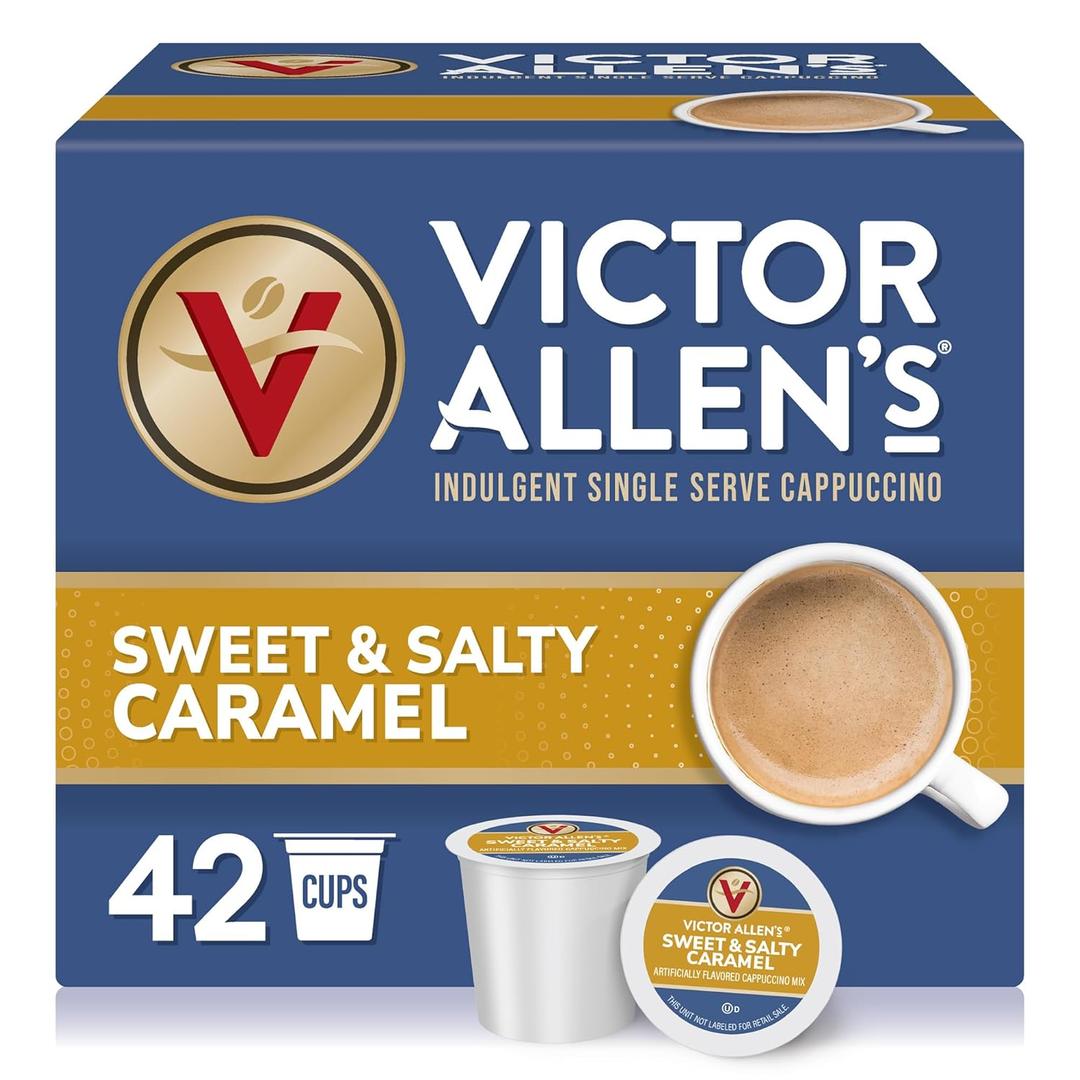 Victor Allen's Coffee Sweet and Salty Caramel Flavored Cappuccino Mix, Count of 42, Single Serve K-Cup Pods for Keurig K-Cup Brewers Brewers