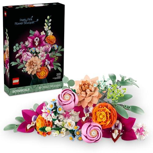 LEGO Botanicals Pretty Pink Flower Bouquet Building Set for Adults - Artificial Flowers for Home Decor, Centerpieces for Tables - Gift for Mother's Day - 10342