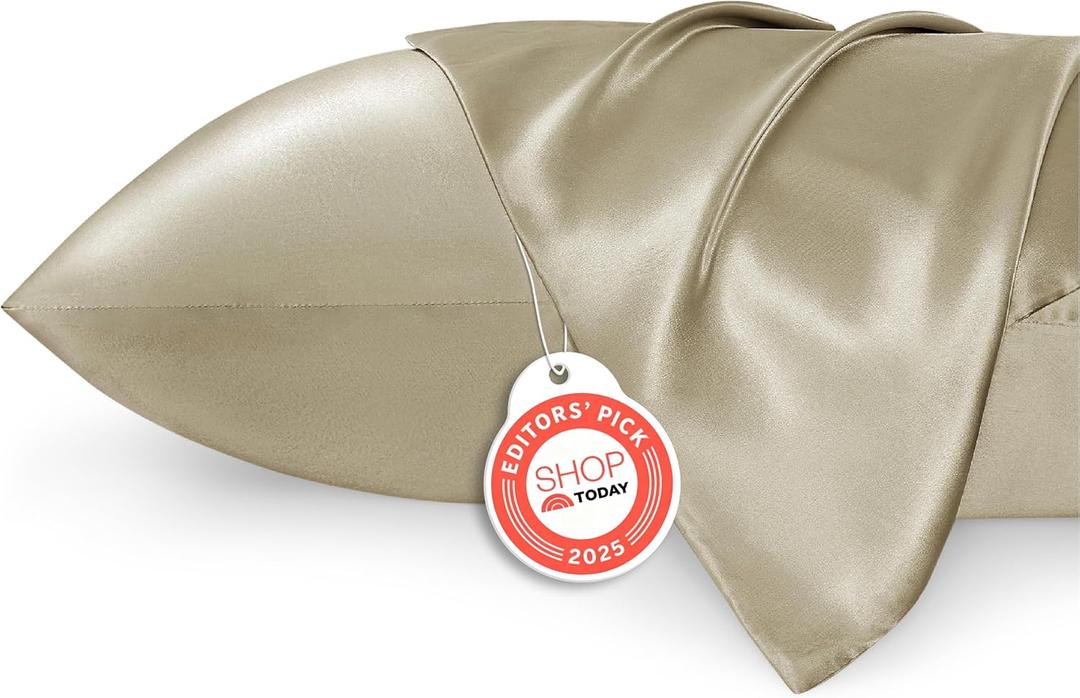 Bedsure Satin Pillowcase 2 Pack Similar to Silk Pillow Cases Standard Size, Pillow Case for Sleeping Women with Envelope Closure, Gifts for Women Men, Khaki, 20x26 Inches, 2 Pcs