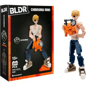BLDR Chainsaw Man Denji and Pochita Building Set - 9.5-Inch and 2-Inch Buildable Articulated Action Figures, 0078