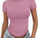 Trendy Queen Womens Basic T Shirts Summer Tops 2026 Crop Short Sleeve Slim Fit Tee Cute Gym Workout Clothes