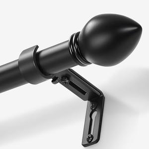 LLPJS Curtain Rods for Windows 16 to 120 inches, Curtain Rod Max Adjustable Length to 132 in, Drapery Rod 1 inch Diameter with Modern Knobs Finials (Black, 16" to 120" - Set of 1)
