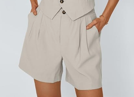 LILLUSORY Women Summer 1 Piece  Short Sets Business Casual Outfits 2025 Trendy Dressy Suit Spring Matching Clothing Beige XS