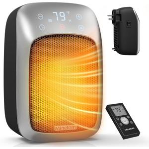 Minetom 800W Plug-in Space Heater, Portable Wall Outlet Heater With Adjustable Thermostat, Remote, ECO Mode, 12H Timer, LED Display for RV, Home Office, Bathroom Indoor Use