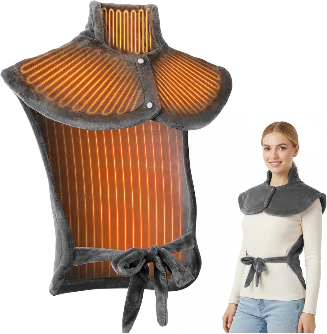 Electric Heating Pad for Neck and Shoulders Back Heating Pad with 9 Heat Levels Auto Timer Portable Heat Wrap for Neck Shoulder Back for Women/Men Relaxing Grey