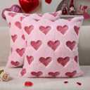 DFXSZ Valentines Pillow Covers 18x18 inch Set of 2 Valentines Day Decoration Red Embroidery Heart Soft Plush Faux Fur Jacquard Pink Throw Pillowcase for Bedroom Sofa Holiday Home Decor PTK073B18