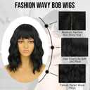 eNilecor Black Wig for Women,Short Wavy Curly Bob Hair Wig with Bangs,14" Natural Synthetic Party Costume Cosplay Halloween Colred colorful Color Fun Neon Funny Wigs For Women