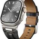 Leather Band for Apple Watch Ultra 3/Ultra 2 Bands 49mm 46mm 45mm 44mm, Top Genuine Leather Designer Replacement Strap for iWatch Ultra 3 2 1 SE series 11 10 9 8 7 6 5 4 3 (Sliver - Classic Black)