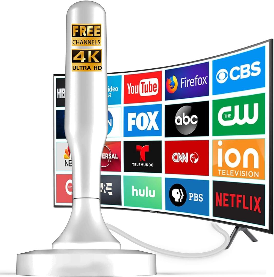 HIDB TV Antenna for Smart TV Indoor, Digital Indoor HD Antennas with Strong Magnetic Base, Easy Installation, Long Range Reception for Local Channels (White)