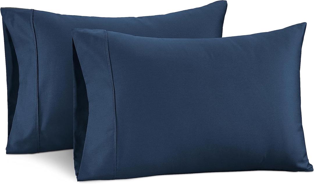 Lane Linen 100% Cotton Pillowcovers, Pillow Cases Standard Size Set of 2, Fits Standard & Queen Pillows, Luxury 450 Thread Count Sateen Cotton Pillowcases, Soft & Breathable - Estate Blue