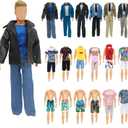 Carreuty 10 PCS Doll Clothes and Accessories 1 Jacket Set 1 Suit 2 Short Tops and Pants 2 Swimming Pants 4 Accessories in Random for 12 Inch Boy Dolls Birthday for Kids