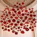 Suncalla 6 Pack Valentine's Day Garlands 50ft Artificial Red Rose Hanging Decoration Vintage Faux Flowers Ceiling Decor Fake Floating Floral Garlands with Hooks for Wall Wedding Backdrop Party