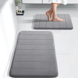 Yimobra Bathroom Rugs Sets 2 Piece, Soft Absorbent Memory Foam Bath Mats Set, Dry Fast Bath Mat, Machine Washable Bath Rug Set for Bathroom, 17x24+31.5x19.8 Inches, Gray (31.5x19.8+24x17 Inch, Grey)