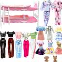 Dolls Clothes and Accessories, Bunk Bed Playset, 2 Pajamas, 2 Fashion Dresses, 2 Clothing Outfits, Bedroome Set for 11.5 inch Dolls, with 2 Blankets