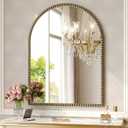 Champagne Bronze Arched Mirror 24"x32", Champagne Bronze Mirror for Bathroom, Entryway, Bedroom, Fireplace, Over Sink, Vintage Gold Arch Mirror with Metal Beaded Frame