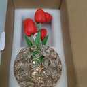 Tulip Crystal Flower Lamp Touch Lamp,Rechargeable Cordless Table Lamp, 3-Colour Infinitely Dimming Battery Powered Small Night Light,Gift for Mom for Valentine Day,Mothers Day,Xmas,Birthday (Red)