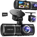 Dash Cam Front and Rear, 1296P Dash Camera for Cars, 3 Channel Car Camera Front Rear and Inside with 32GB Card, Loop Recording, Night Vision, HDR, 24Hr Parking, G-Sensor