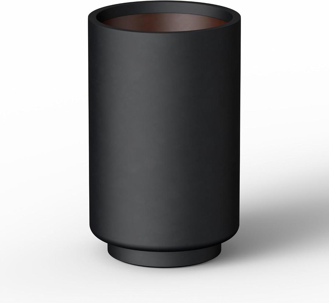 Kante Small Round Tapered Black Concrete Planter 15.7" Tall, Outdoor | Rubber Plug for Indoor, Drainage for Garden, All-Weather Cement Flower Pot, Handcrafted, Anti-Frost & UV, Modern Home Decor, 9.8"Dia x 15.7"H